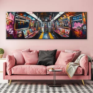 Panoramic Subway Train Graffiti Scene Canvas, Framed Unframed, Long Horizontal Gallery-wrapped Giclée, Ready to Hang, Extra Large Wall Art