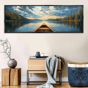 Peaceful Canoe Lake View Pano Canvas Print, Framed or Unframed, Long Horizontal Gallery-wrapped Giclée, Ready to Hang, Extra Large Wall Art