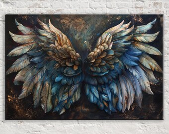 Luxurious Feathered Angel Wings Print, Ornate Wing Painting, Giclee Print on Gallery-wrapped Artist Canvas, Available in Extra Large Sizes
