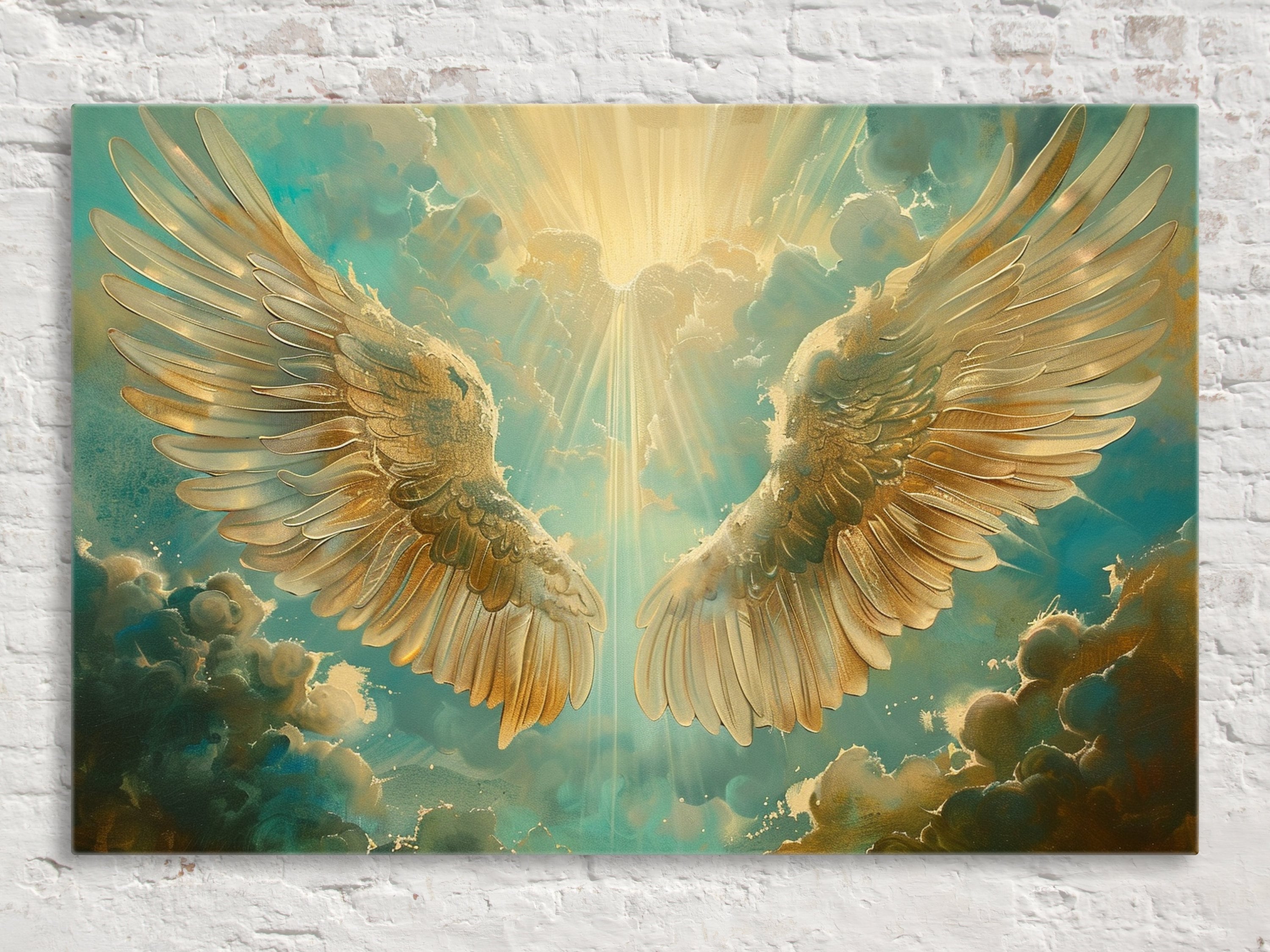 Divine Angel Wings Art, Heavenly Sun Rays, Christian Decor, Giclee Print on Gallery-wrapped Artist Canvas, Available in Extra Large Sizes