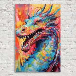Enchanting Dragon, Pop Art Painting Print, Canvas Wall Art, Fantasy Wall Decor, Large Canvas Print