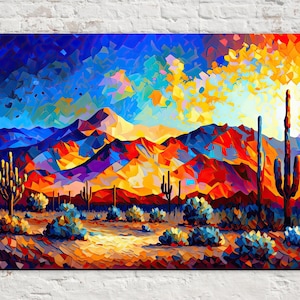 Neon Desert Canvas Print, Colorful Southwest Landscape, Modern Landscape Painting, Giclee Canvas Print