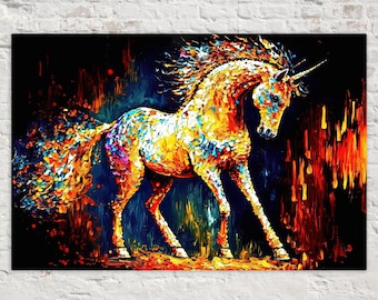 Unicorn Painting Print, Colorful Nursery Room Art, Childrens Room Decor, Vibrant Giclee Canvas Art Print