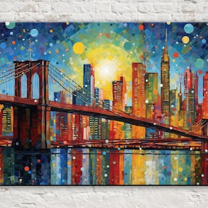 Brooklyn Bridge Sunset Canvas Print, NYC Cityscape Wall Art, New York Skyline Painting, Modern Home Decor, Large Canvas Print