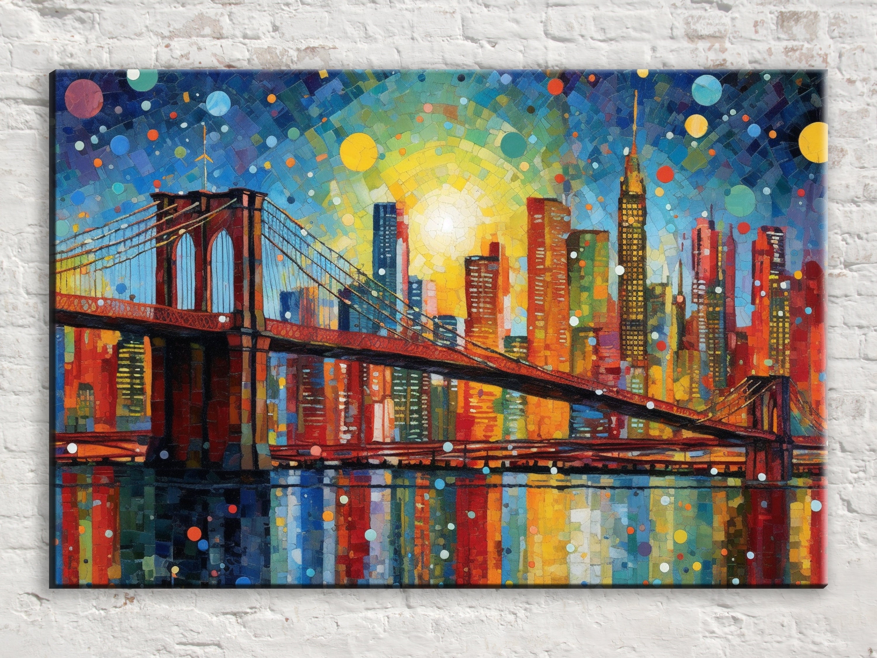 Brooklyn Bridge Sunset Canvas Print, NYC Cityscape Wall Art, New York Skyline Painting, Modern Home Decor, Large Canvas Print