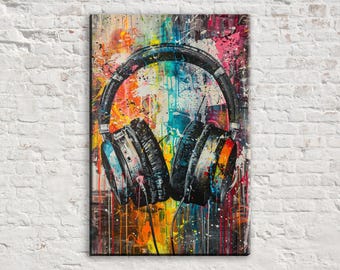 Colorful Headphones Wall Art, Giclée Print on Gallery-wrapped Artist Canvas, Available in Extra Large Sizes