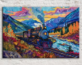 Vintage Locomotive Train Wall Art, Giclee Print on Gallery-wrapped Artist Canvas, Ready to Hang, Available in Extra Large Sizes