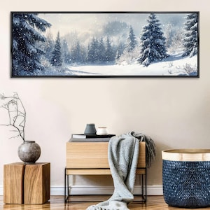 Tranquil Snow: Pine Tree Forest Long Horizontal Canvas Art, Framed Unframed, Gallery-wrapped Giclée, Ready to Hang, Extra Large Wall Art