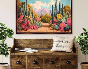 Mexican Desert Cacti Floral Wall Art Canvas Print, Framed or Unframed, Gallery-wrapped Giclée, Ready to Hang, Extra Large Wall Art