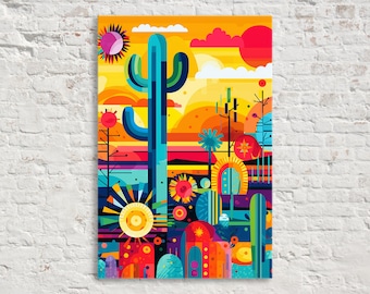 Desert Mirage: Geometric Desert Landscape Art, Giclee Print on Gallery-wrapped Artist Canvas, Ready to Hang, Available in Extra Large Sizes