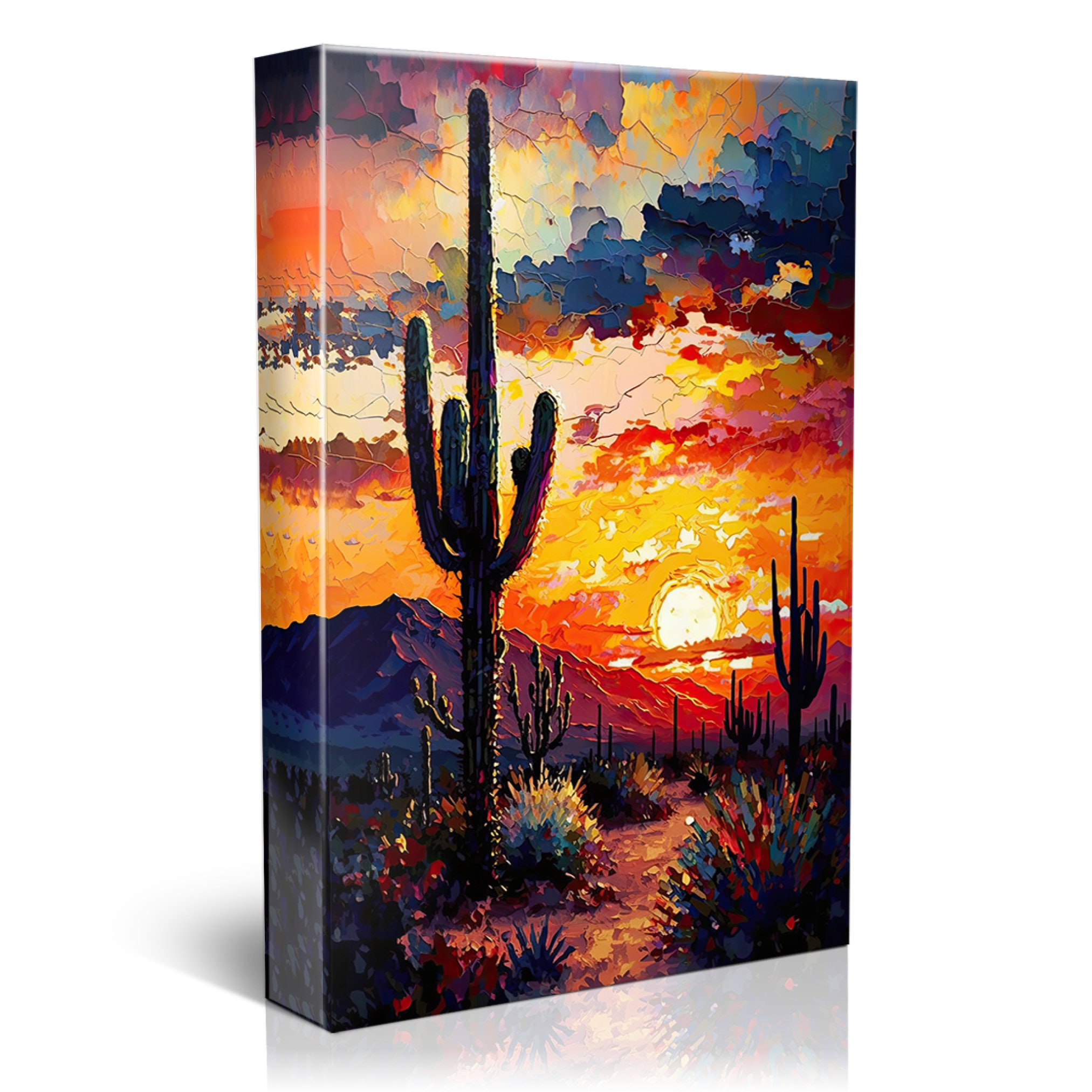 Sunset Cactus Art Canvas Arizona Desert Saguaro Painting - Etsy