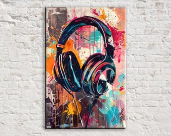 Retro Headphones Pop Art Wall Decor, Giclée Print on Gallery-wrapped Artist Canvas, Ready to Hang, Available in Extra Large Sizes