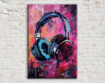 Urban Music Lover, Abstract Headphone Art, Modern Grunge Wall