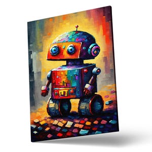 Cute Little Robot Canvas, Kids Room Robot Art, Painting Print, Children's Art image 4