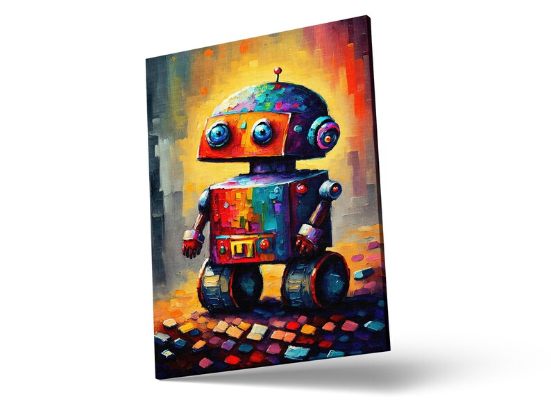Cute Little Robot Canvas, Kids Room Robot Art, Painting Print, Children's Art image 4