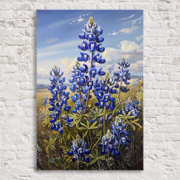 Texas Bluebonnet Blossoms: Floral Wall Art, Giclee Print on Gallery-wrapped Artist Canvas, Ready to Hang, Available in Extra Large Sizes