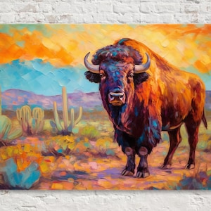 Iconic American Bison, Canvas Wall Art, Western Plains, Wildlife Nature Decor, Large Canvas Print