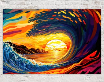 Ocean Wave Art Print, Surf California Canvas Print, Sunset