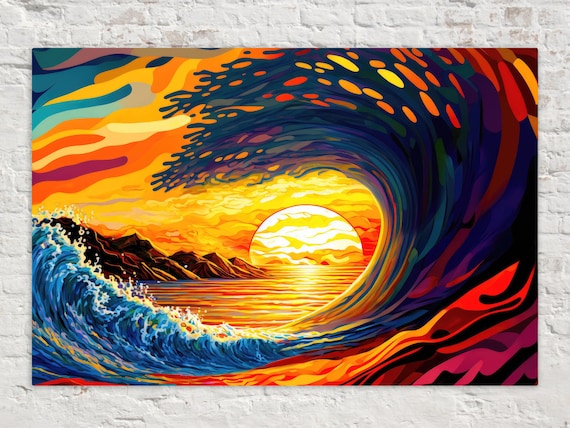 Ocean Wave Art Print, Surf California Canvas Print, Sunset