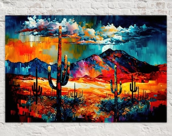 Colorful Desert Scene Canvas Print, Southwest Art Landscape Painting