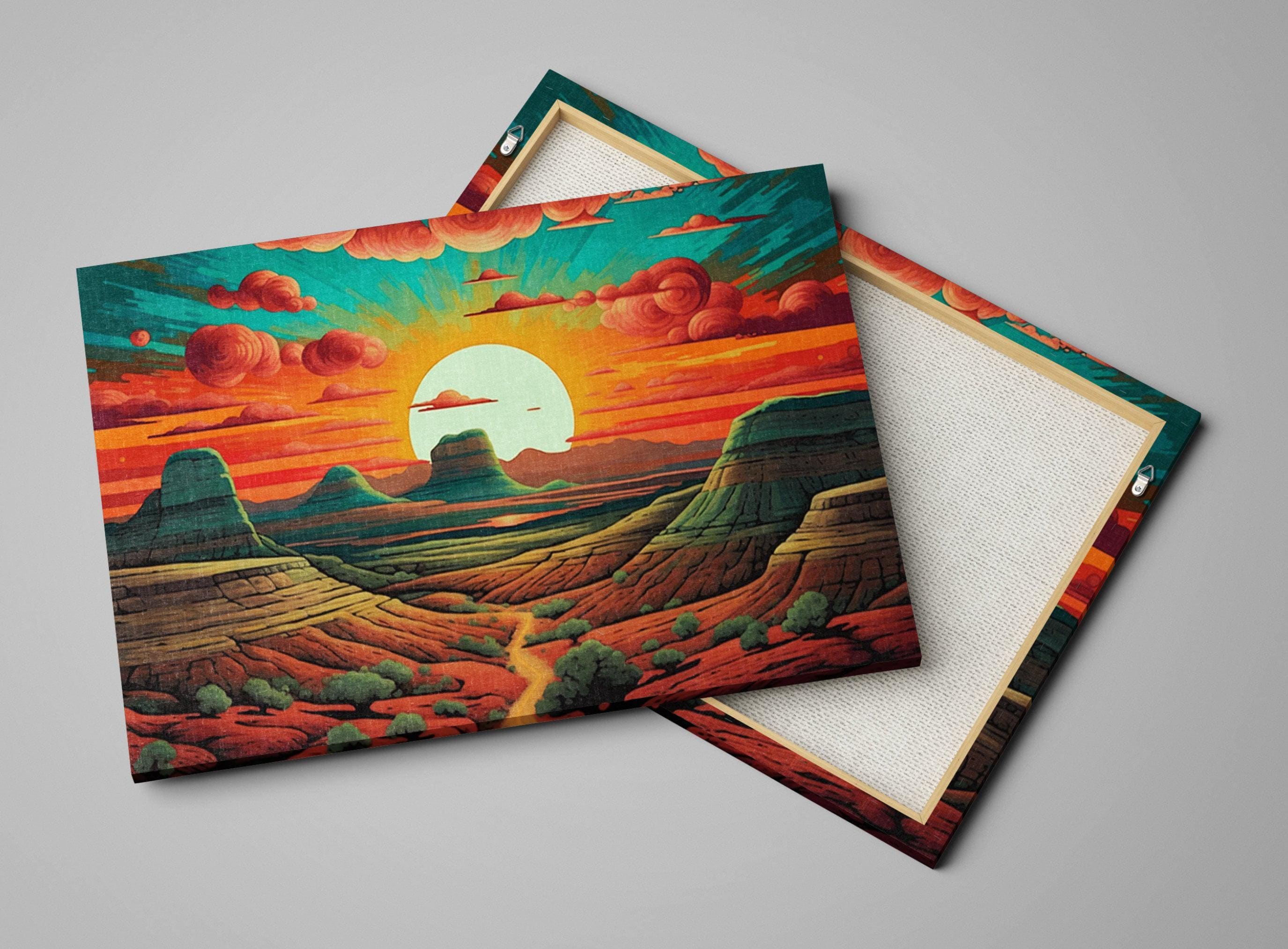 American Southwest Canvas, Desert Pop Art Landscape, Sunset Canyon