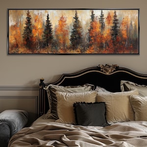 Scenice Autumn Pine Trees Canvas Art, Panoramic Orange Green Forest | Framed or Unframed, Ready to Hang, Available in Extra Large Sizes