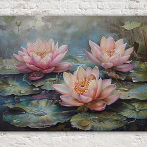 Water Lilies Canvas Wall Art Print, Detailed Nature Wall Art, Gallery-wrapped Giclée Print, Ready to Hang, Available in Extra Large Sizes