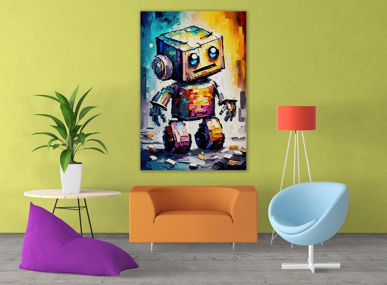 Baby Robot Art, Cute Kids Robot Painting Print, Children's Art image 4