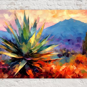 Abstract Agave Painting, Desert Cactus Canvas Print, Southwestern Landscape Scenery