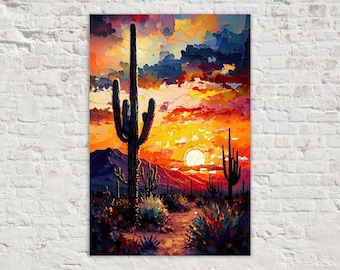 Saguaro Sunset Canvas, Southwest Wall Art Canvas Print, Arizona Desert Landscape, Gallery Wrapped Giclee, High Quality