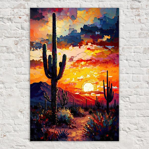 Saguaro Sunset Canvas, Southwest Wall Art Canvas Print, Arizona Desert Landscape, Gallery Wrapped Giclee, High Quality