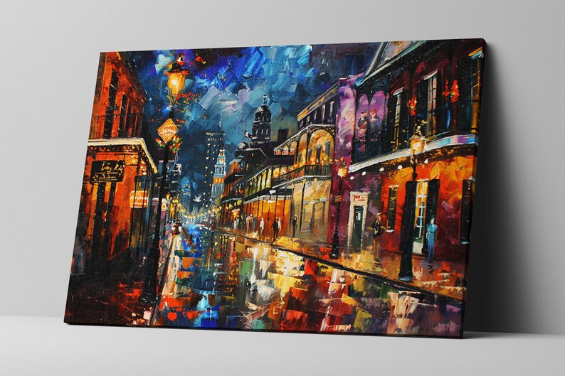 New Orleans Nightscape Bourbon Street Rain Scene, Print on Gallery