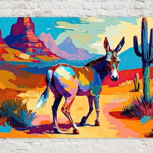 Desert Donkey, Southwest Wildlife, Giclee Print on Gallery-wrapped Artist Canvas, Ready to Hang, Available in Extra Large Sizes