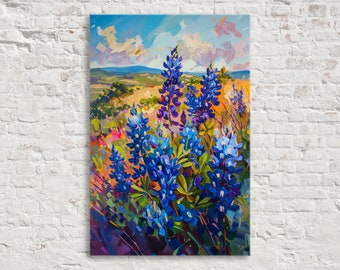Texas Country: Bluebonnet Meadow Wall Decor, Giclee Print on Gallery-wrapped Artist Canvas, Ready to Hang, Available in Extra Large Sizes