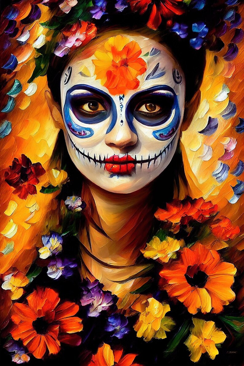 Day of the Dead Canvas Print Sugar Skull Painting Print Dia Etsy