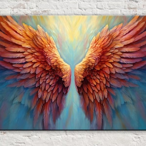 Angel Wings Canvas, Serene Art Print, Large Canvas Wall Art, Angelic Painting Print, Painting Reproduction, Real Wood Frame