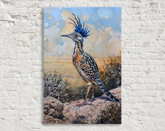 Desert Roadrunner Painting, Southwest Style, Giclée Print on Gallery-wrapped Artist Canvas, Ready to Hang, Available in Extra Large Sizes