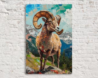 Majestic Bighorn Sheep Mountain Art, Giclee Print on Gallery-wrapped Artist Canvas, Ready to Hang, Available in Extra Large Sizes