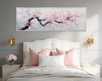 Panoramic Japanese Cherry Blossom Tree Canvas, Framed Unframed, Long Horizontal Gallery-wrapped Giclée, Ready to Hang, Extra Large Wall Art