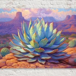 Aqua Agave Dreams: Arizona Desert Plant Art, Giclée Print on Gallery-wrapped Artist Canvas, Ready to Hang, Available in Extra Large Sizes
