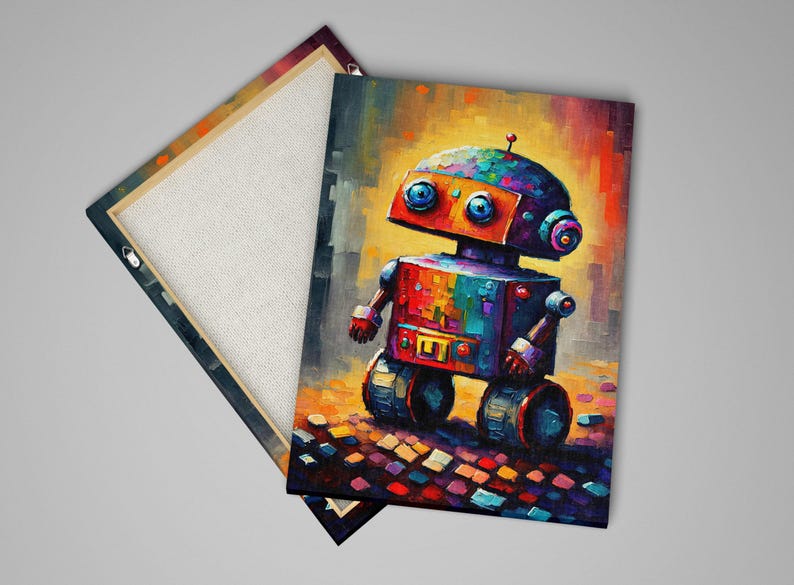 Cute Little Robot Canvas, Kids Room Robot Art, Painting Print, Children's Art image 5