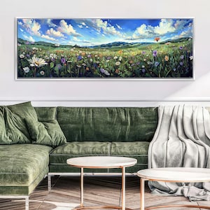 Vibrant Wildflower Lanscape Canvas Print, Framed or Unframed, Long Horizontal Gallery-wrapped Giclée, Ready to Hang, Extra Large Wall Art