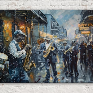 Jazz on Bourbon: New Orleans Street Band Art, Giclee Print on Gallery-wrapped Artist Canvas, Ready to Hang, Available in Extra Large Sizes