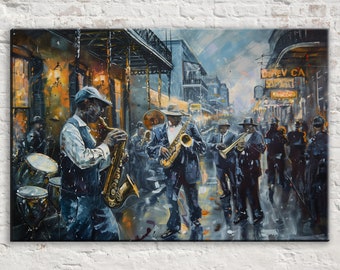 Jazz on Bourbon: New Orleans Street Band Art, Giclee Print on Gallery-wrapped Artist Canvas, Ready to Hang, Available in Extra Large Sizes