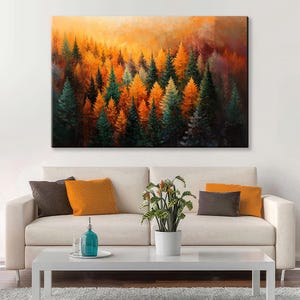 Vibrant Orange and Green Fall Forest Wall Art Canvas Print, Framed or ...