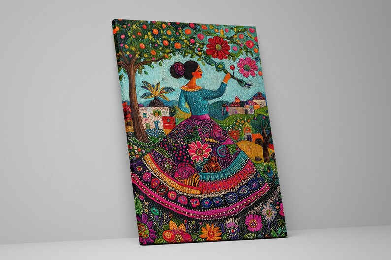 Vibrant Mexican Folk Art Canvas Print, Colorful Latin Decor, Framed ...