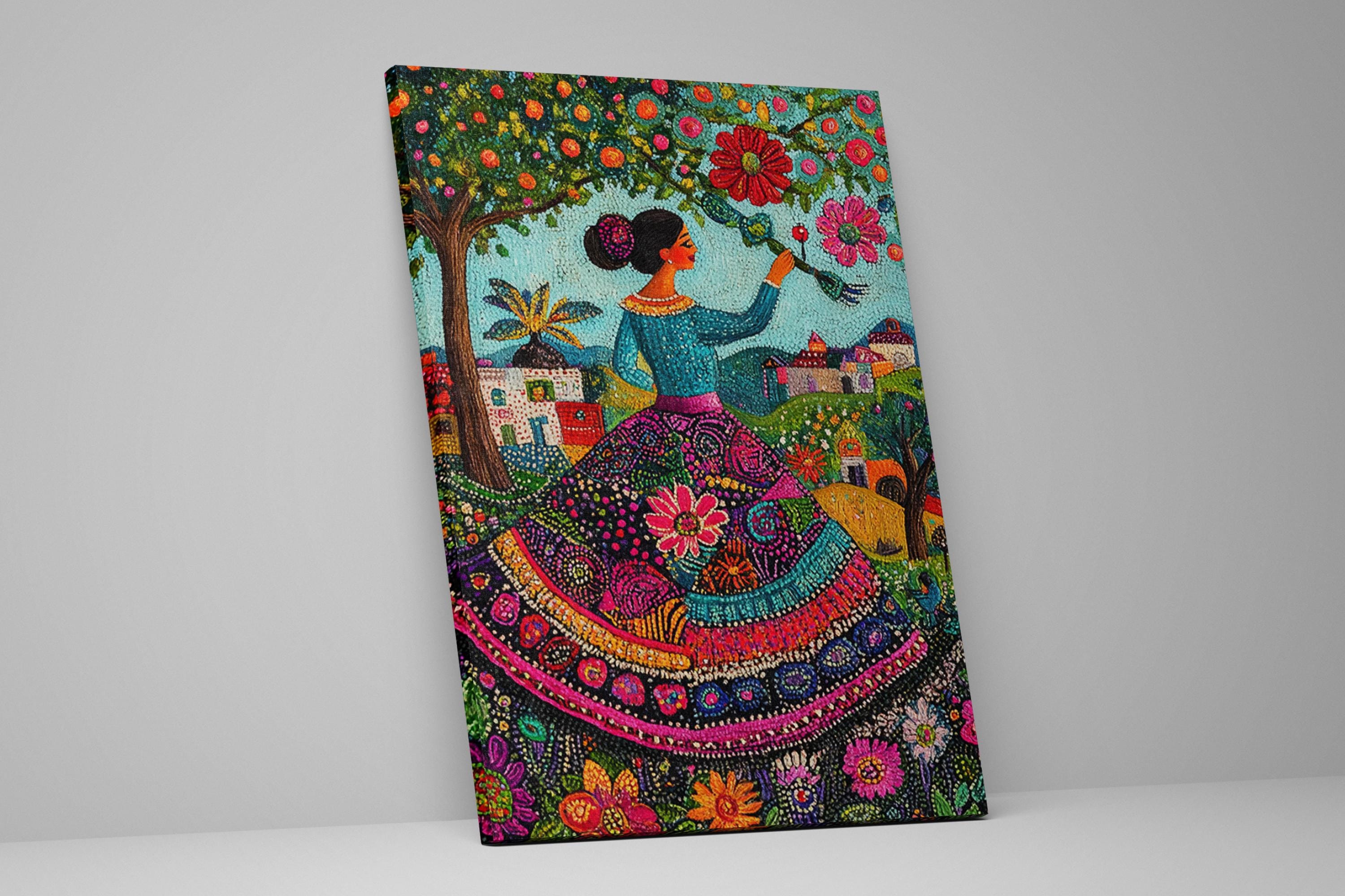 Vibrant Mexican Folk Art Canvas Print, Colorful Latin Decor, Framed ...
