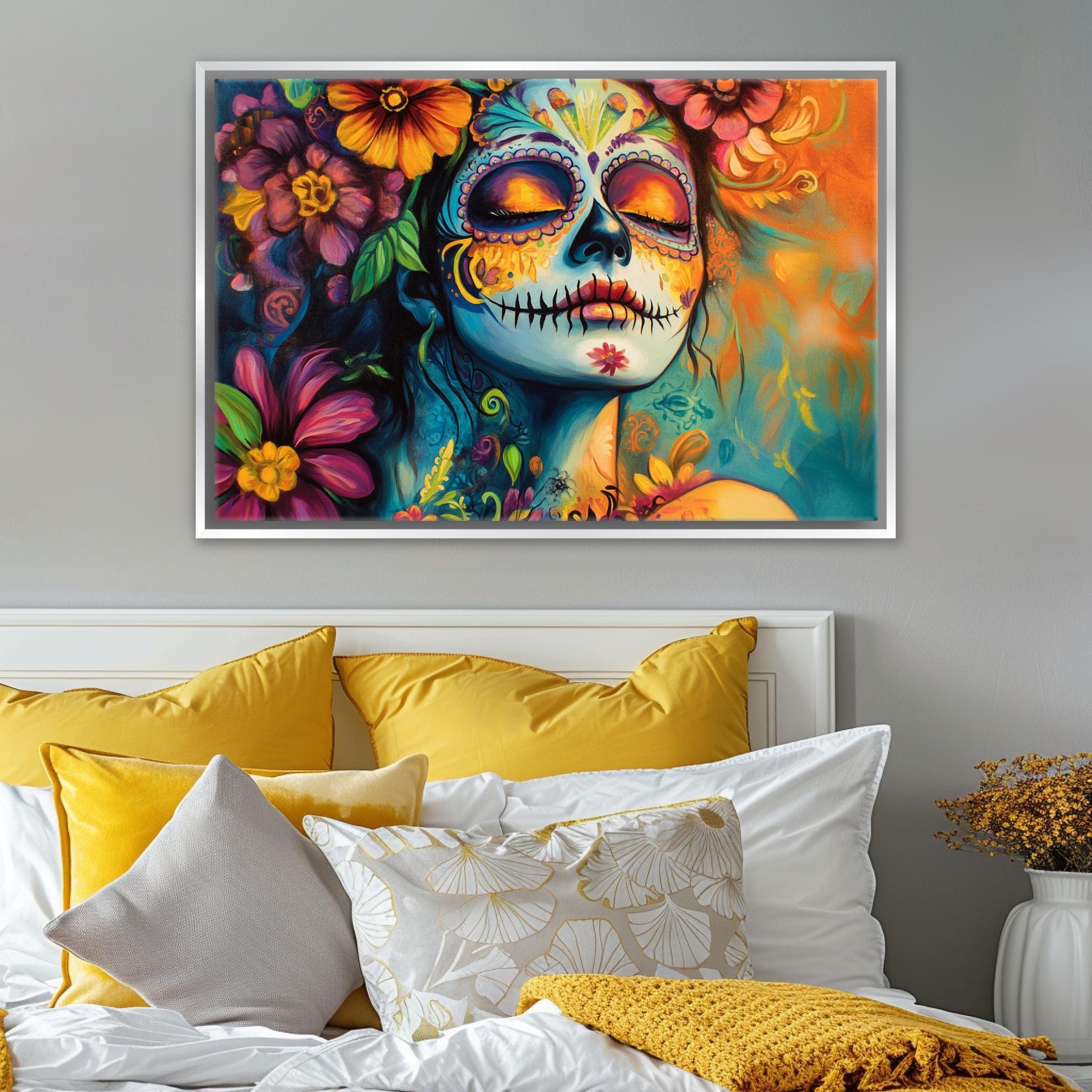 Día de los Muertos Woman Canvas Art Print, Day of the Dead, Framed or Unframed, Gallery-wrapped Giclée, Ready to Hang, Extra Large Wall Art