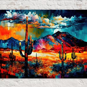 Colorful Desert Scene Canvas Print, Red Orange Southwest Art, Arizona Landscape, Available in Extra Large Sizes