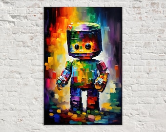 Cute Robot Art, Kids Robot Painting Print, Children's Art
